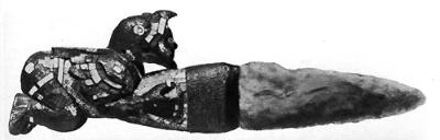 Ацтекский или миштекский нож с мозаичной инкрустацией рукояти